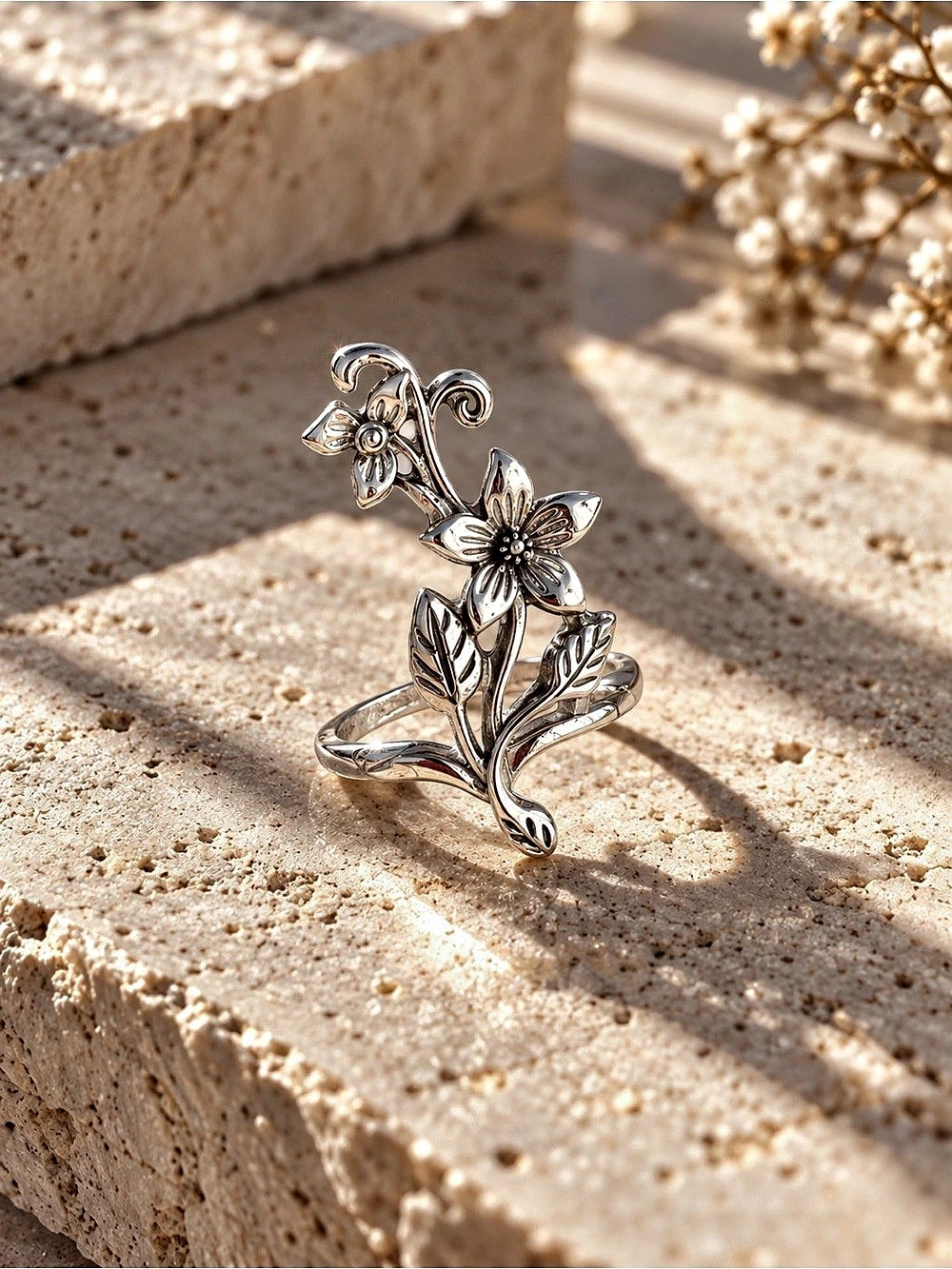 Floral Silver-Tone Ring